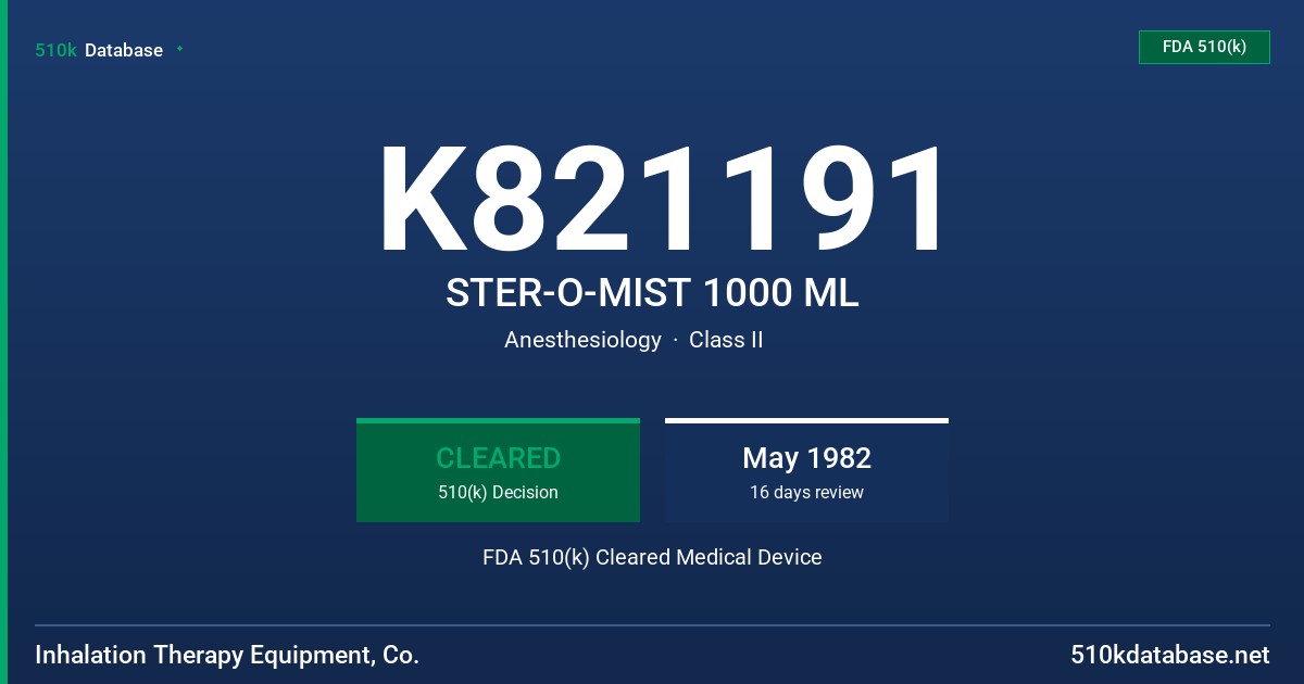 K821191 STER-O-MIST 1000 ML FDA 510(k) Cleared Medical Device