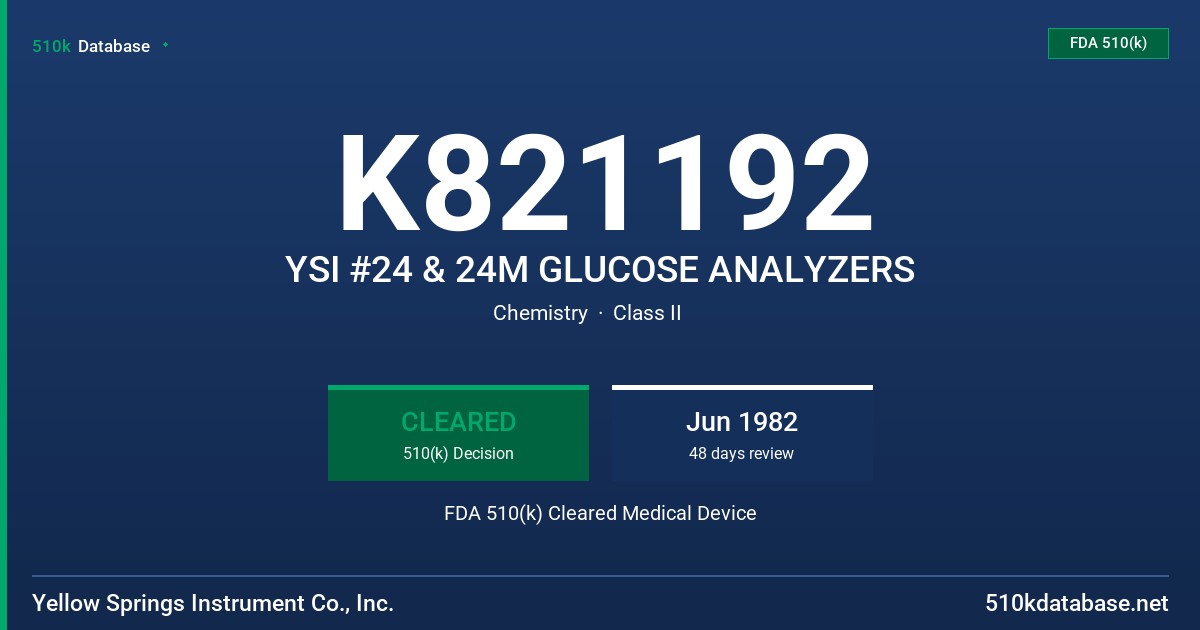 K821192 YSI #24 & 24M GLUCOSE ANALYZERS FDA 510(k) Cleared Medical Device