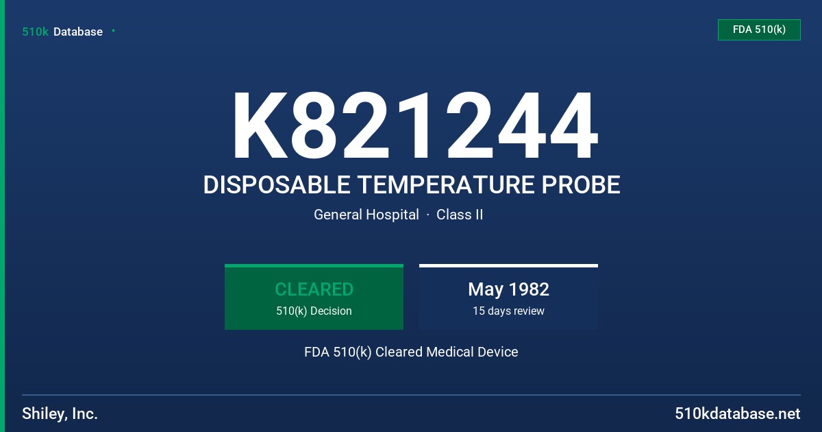 K821244 DISPOSABLE TEMPERATURE PROBE FDA 510(k) Cleared Medical Device