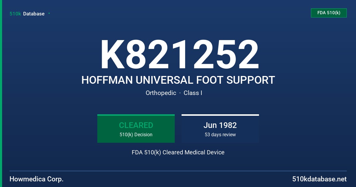 K821252 HOFFMAN UNIVERSAL FOOT SUPPORT FDA 510(k) Cleared Medical Device