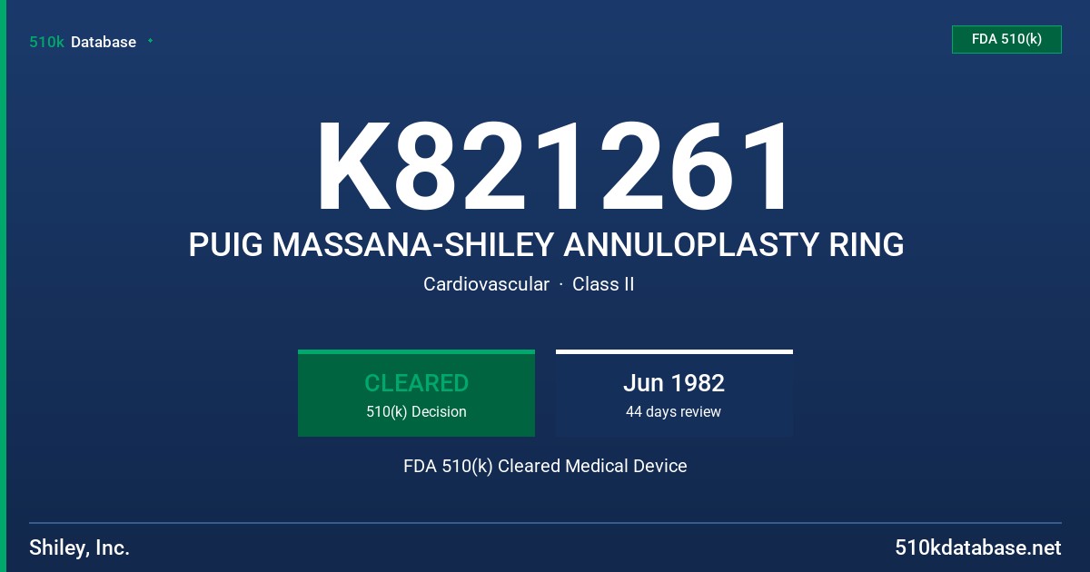 K821261 PUIG MASSANA-SHILEY ANNULOPLASTY RING FDA 510(k) Cleared Medical Device