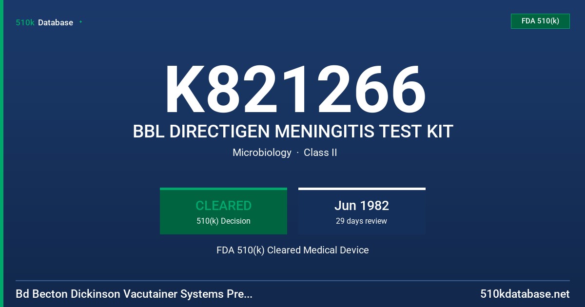 K821266 BBL DIRECTIGEN MENINGITIS TEST KIT FDA 510(k) Cleared Medical Device