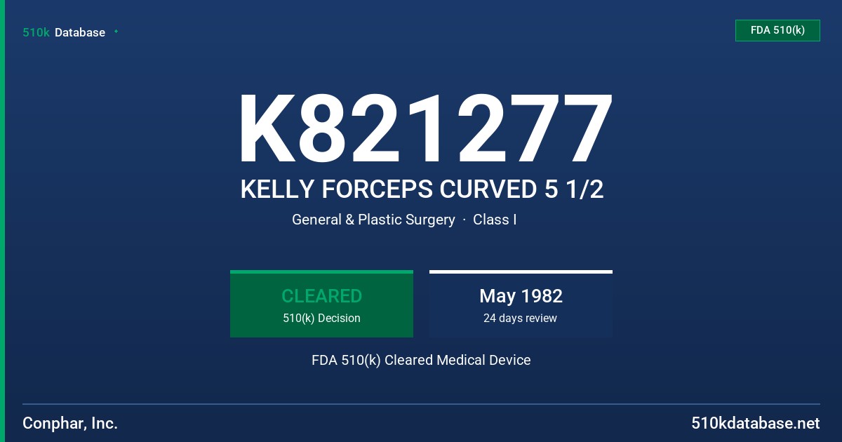 K821277 KELLY FORCEPS CURVED 5 1/2 FDA 510(k) Cleared Medical Device