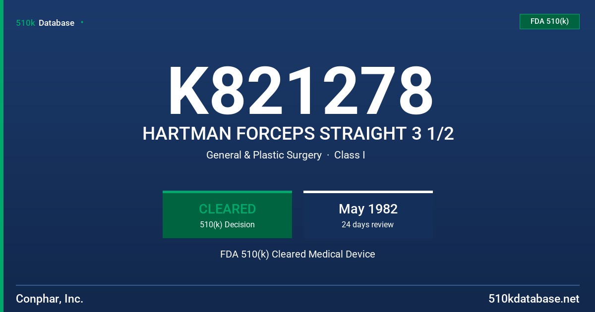 K821278 HARTMAN FORCEPS STRAIGHT 3 1/2 FDA 510(k) Cleared Medical Device
