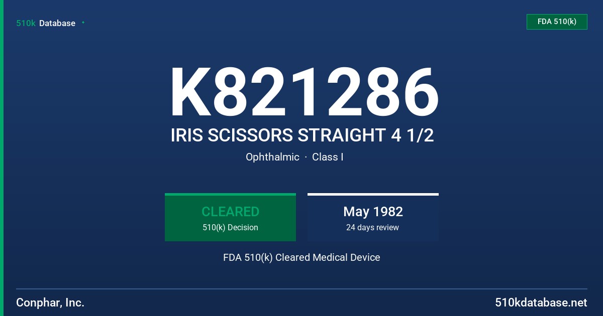 K821286 IRIS SCISSORS STRAIGHT 4 1/2 FDA 510(k) Cleared Medical Device