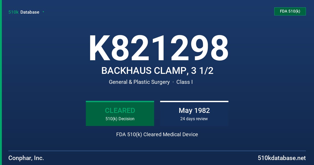 K821298 BACKHAUS CLAMP, 3 1/2 FDA 510(k) Cleared Medical Device