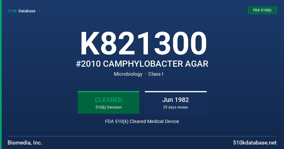 K821300 #2010 CAMPHYLOBACTER AGAR FDA 510(k) Cleared Medical Device