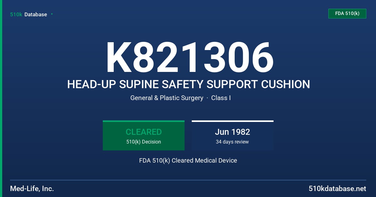 K821306 HEAD-UP SUPINE SAFETY SUPPORT CUSHION FDA 510(k) Cleared Medical Device