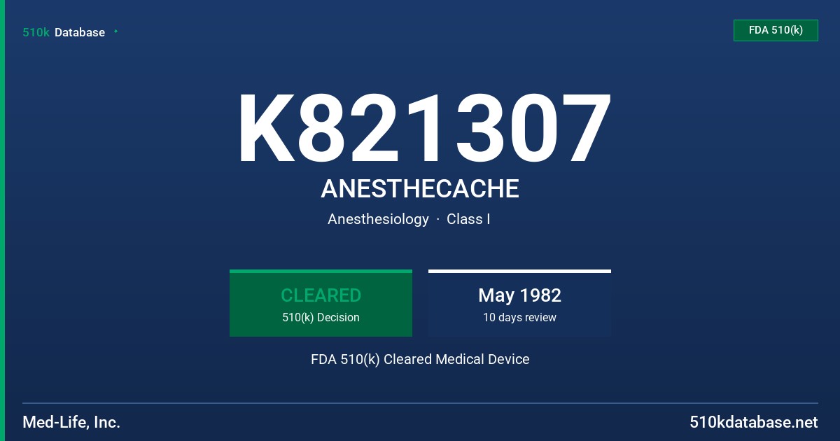 K821307 ANESTHECACHE FDA 510(k) Cleared Medical Device