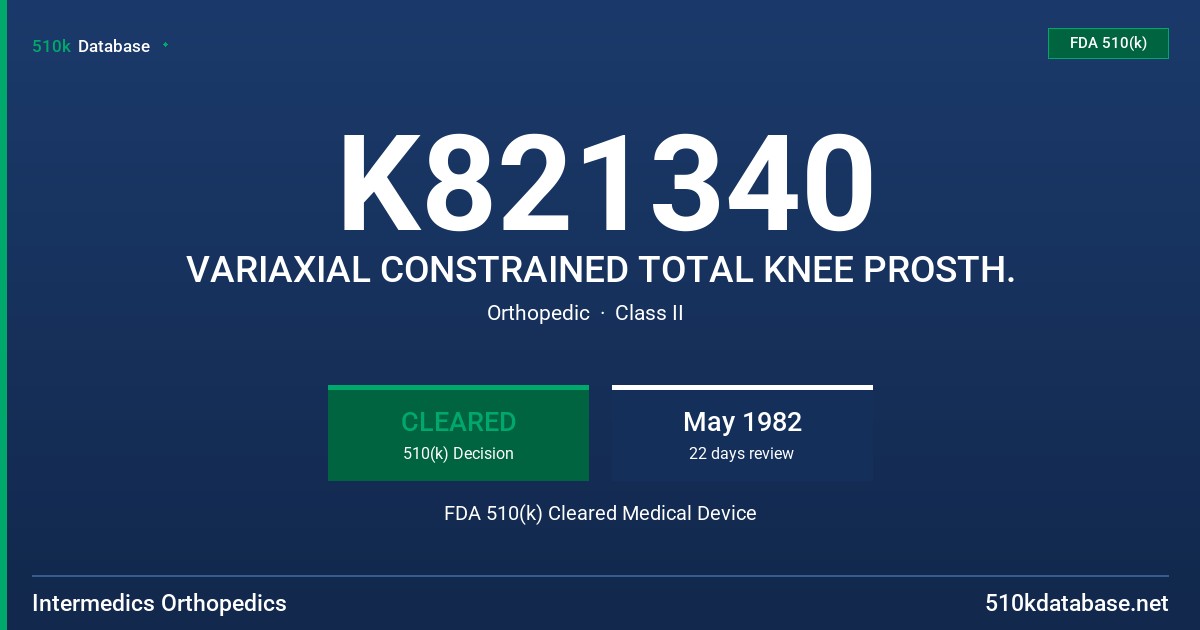 K821340 VARIAXIAL CONSTRAINED TOTAL KNEE PROSTH. FDA 510(k) Cleared Medical Device