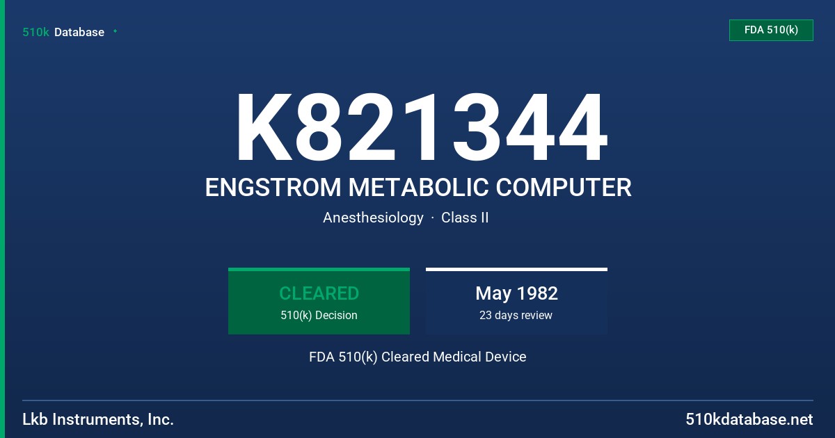 K821344 ENGSTROM METABOLIC COMPUTER FDA 510(k) Cleared Medical Device