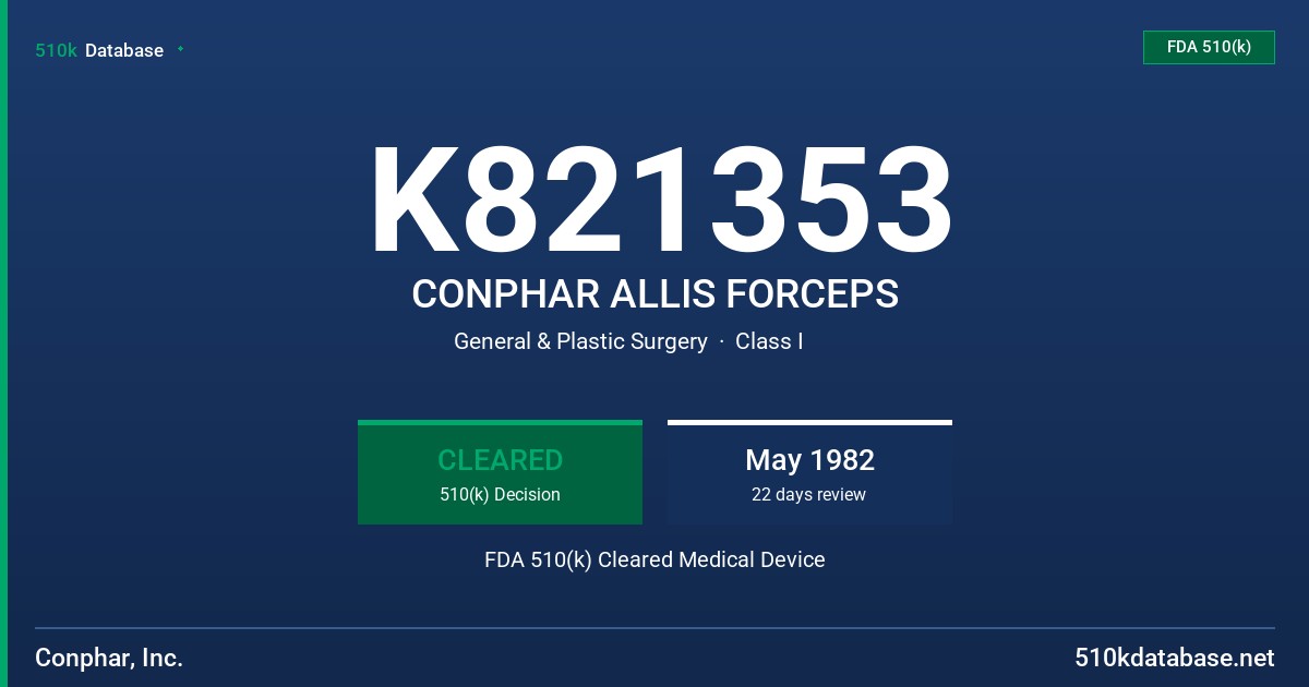 K821353 CONPHAR ALLIS FORCEPS FDA 510(k) Cleared Medical Device