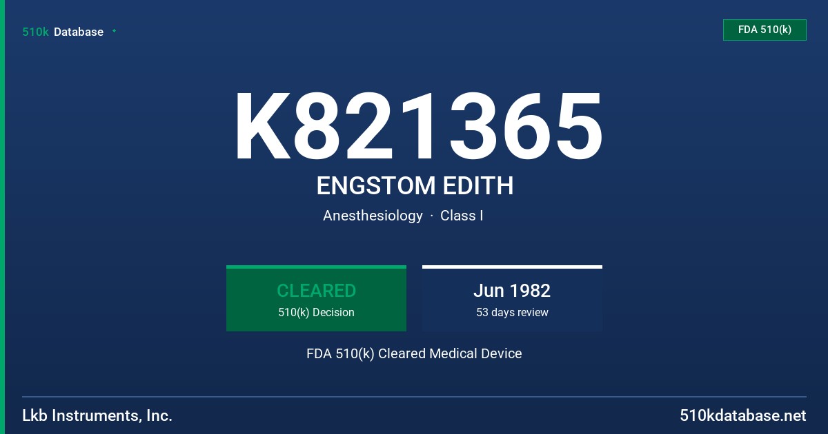 K821365 ENGSTOM EDITH FDA 510(k) Cleared Medical Device
