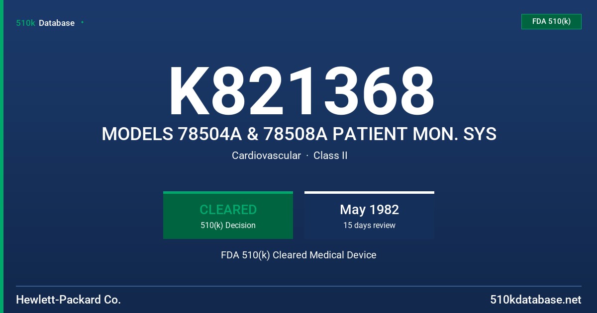 K821368 MODELS 78504A & 78508A PATIENT MON. SYS FDA 510(k) Cleared Medical Device