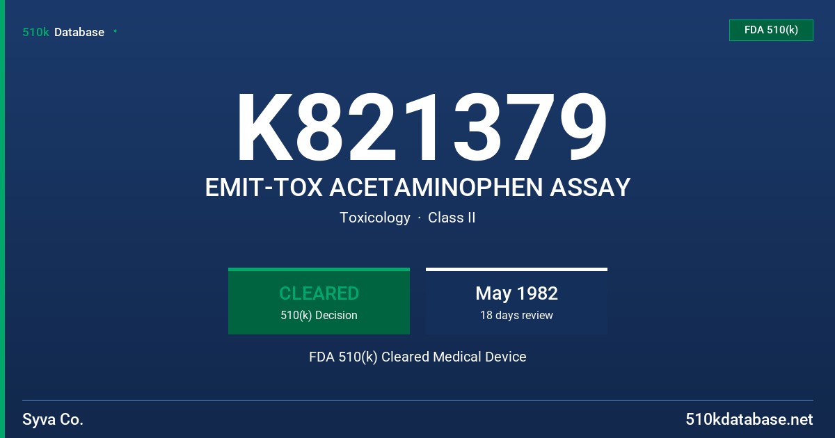 K821379 EMIT-TOX ACETAMINOPHEN ASSAY FDA 510(k) Cleared Medical Device