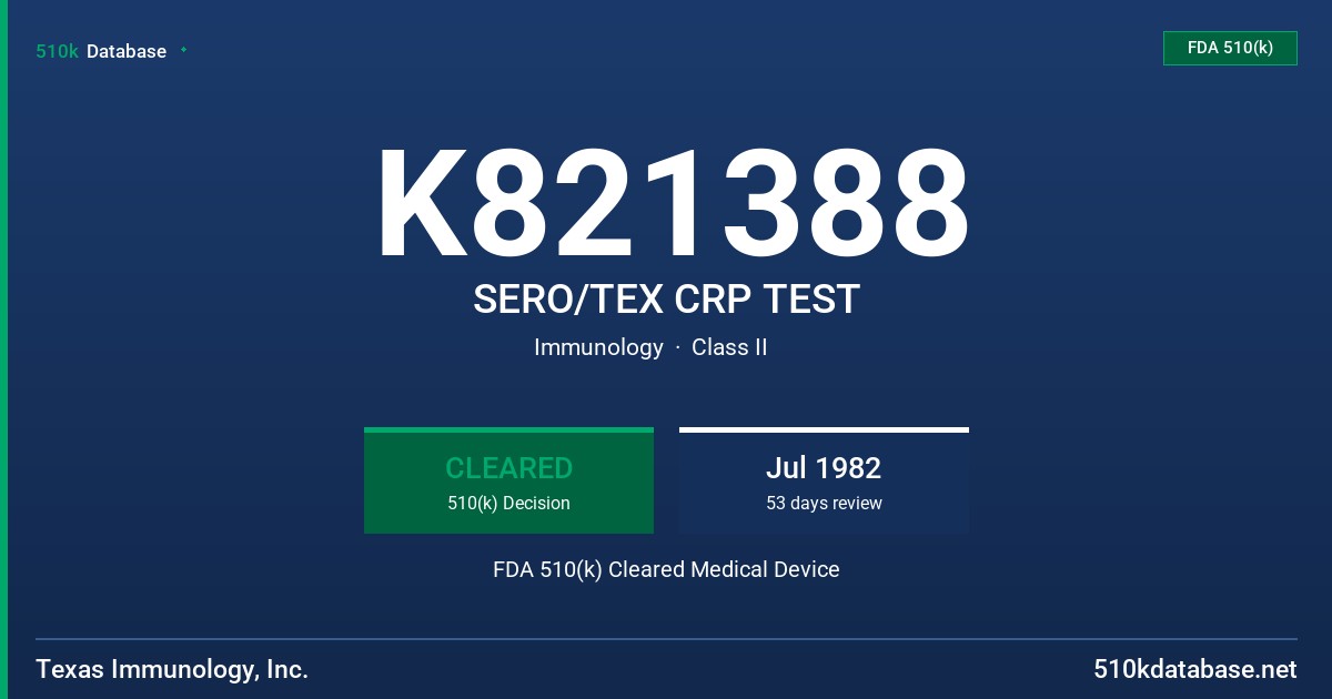 K821388 SERO/TEX CRP TEST FDA 510(k) Cleared Medical Device