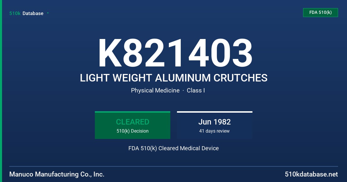 K821403 LIGHT WEIGHT ALUMINUM CRUTCHES FDA 510(k) Cleared Medical Device