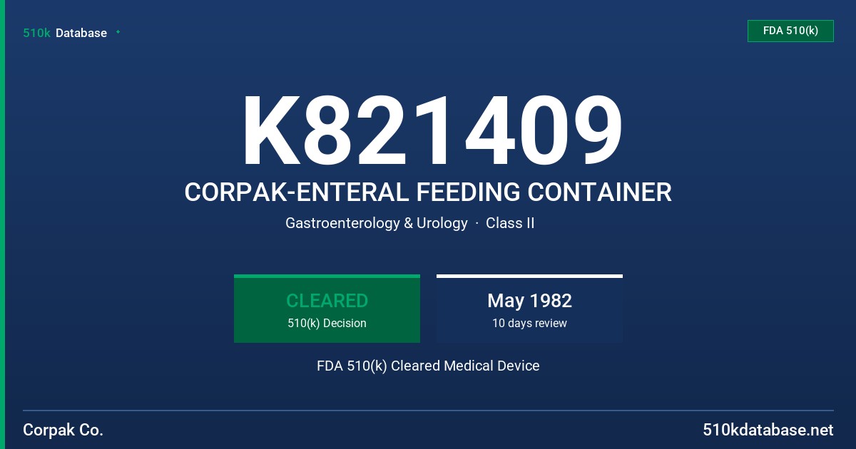 K821409 CORPAK-ENTERAL FEEDING CONTAINER FDA 510(k) Cleared Medical Device