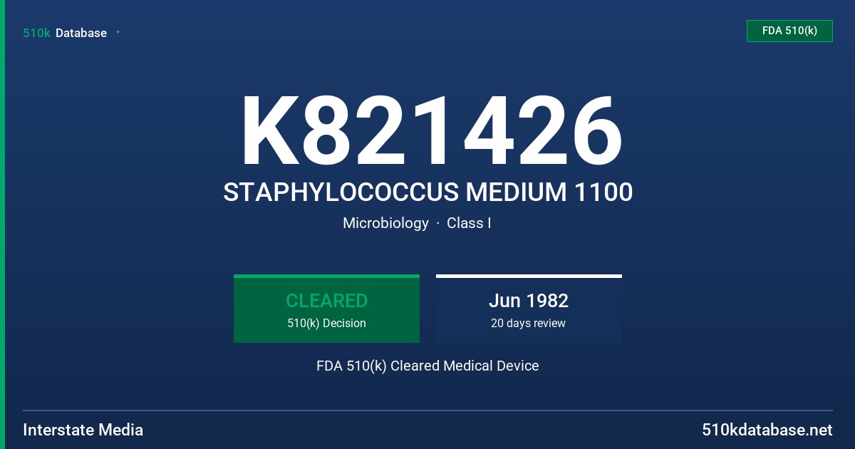 K821426 STAPHYLOCOCCUS MEDIUM 1100 FDA 510(k) Cleared Medical Device