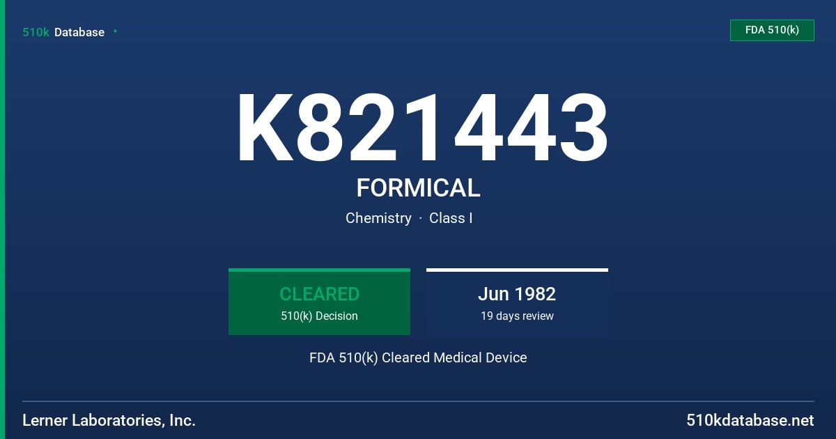 K821443 FORMICAL FDA 510(k) Cleared Medical Device