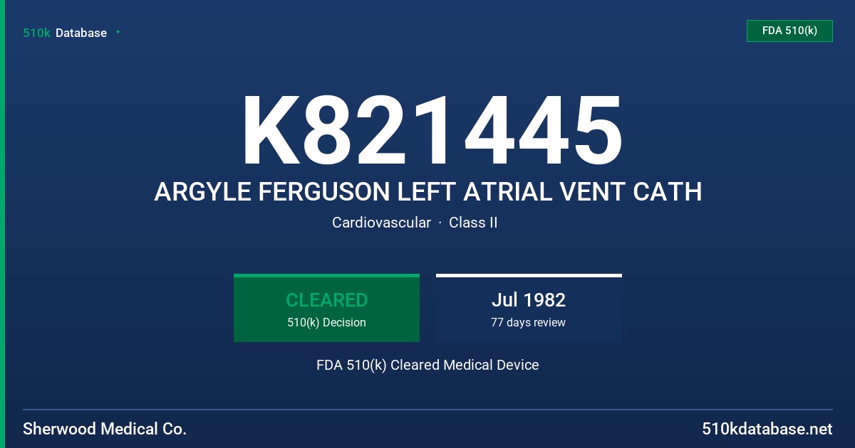 K821445 ARGYLE FERGUSON LEFT ATRIAL VENT CATH FDA 510(k) Cleared Medical Device