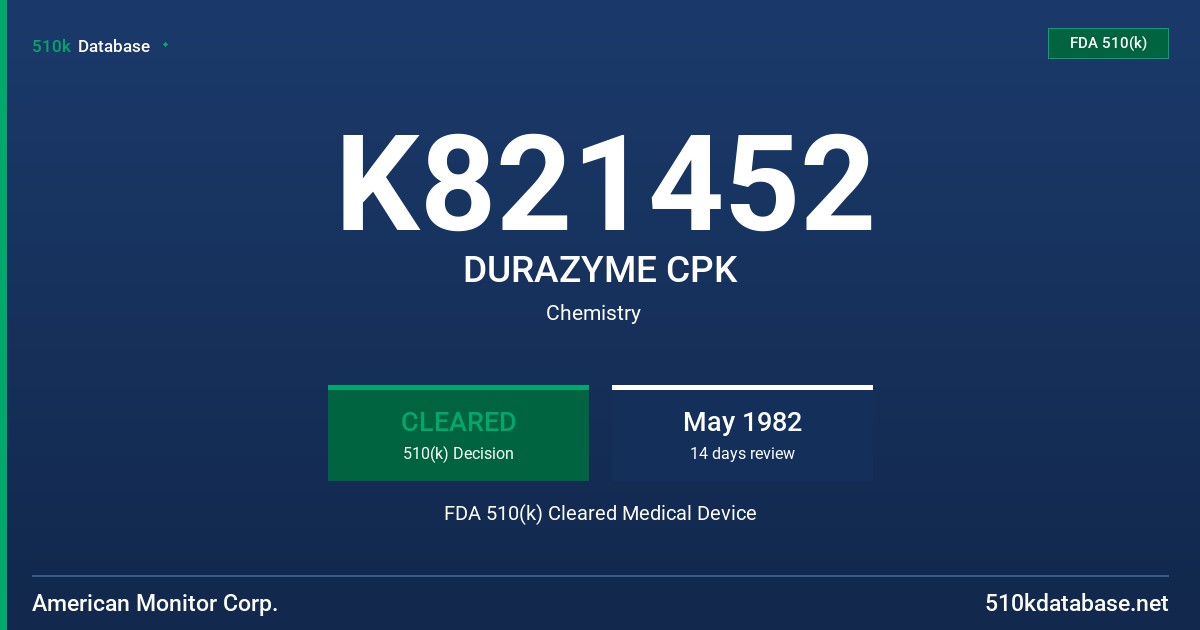 K821452 DURAZYME CPK FDA 510(k) Cleared Medical Device