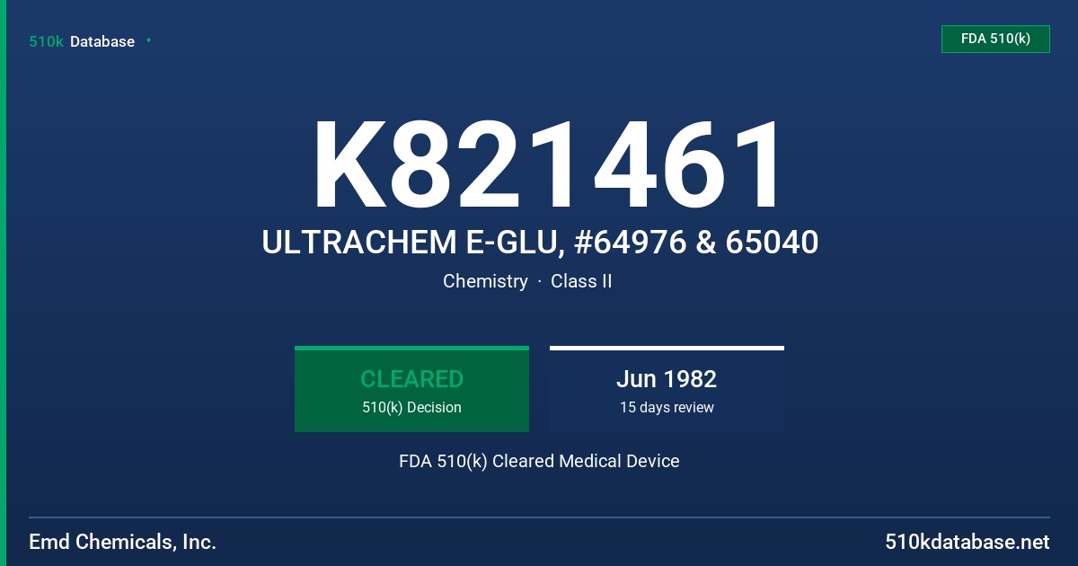 K821461 ULTRACHEM E-GLU, #64976 & 65040 FDA 510(k) Cleared Medical Device