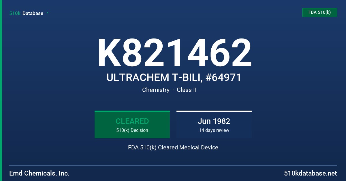 K821462 ULTRACHEM T-BILI, #64971 FDA 510(k) Cleared Medical Device
