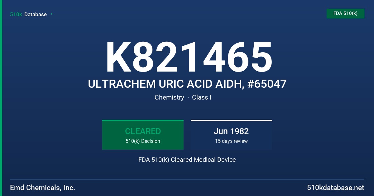 K821465 ULTRACHEM URIC ACID AIDH, #65047 FDA 510(k) Cleared Medical Device