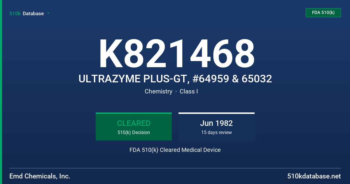 K821468 ULTRAZYME PLUS-GT, #64959 & 65032 FDA 510(k) Cleared Medical Device