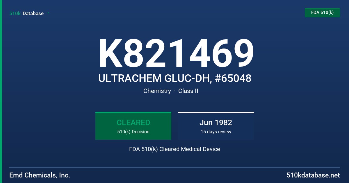 K821469 ULTRACHEM GLUC-DH, #65048 FDA 510(k) Cleared Medical Device