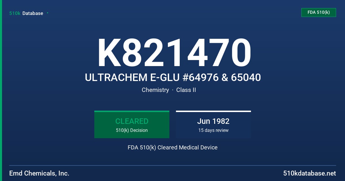 K821470 ULTRACHEM E-GLU #64976 & 65040 FDA 510(k) Cleared Medical Device