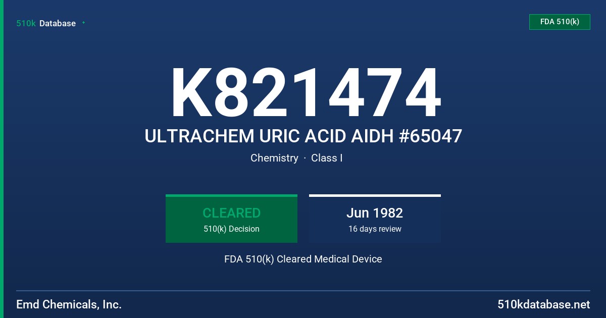K821474 ULTRACHEM URIC ACID AIDH #65047 FDA 510(k) Cleared Medical Device