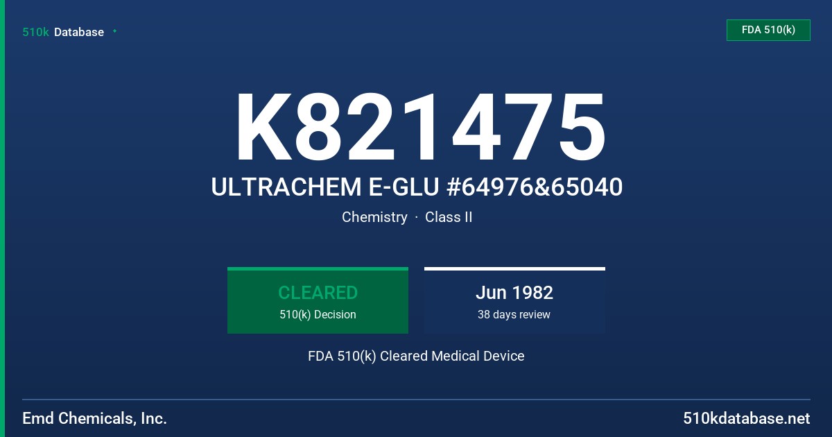K821475 ULTRACHEM E-GLU #64976&65040 FDA 510(k) Cleared Medical Device
