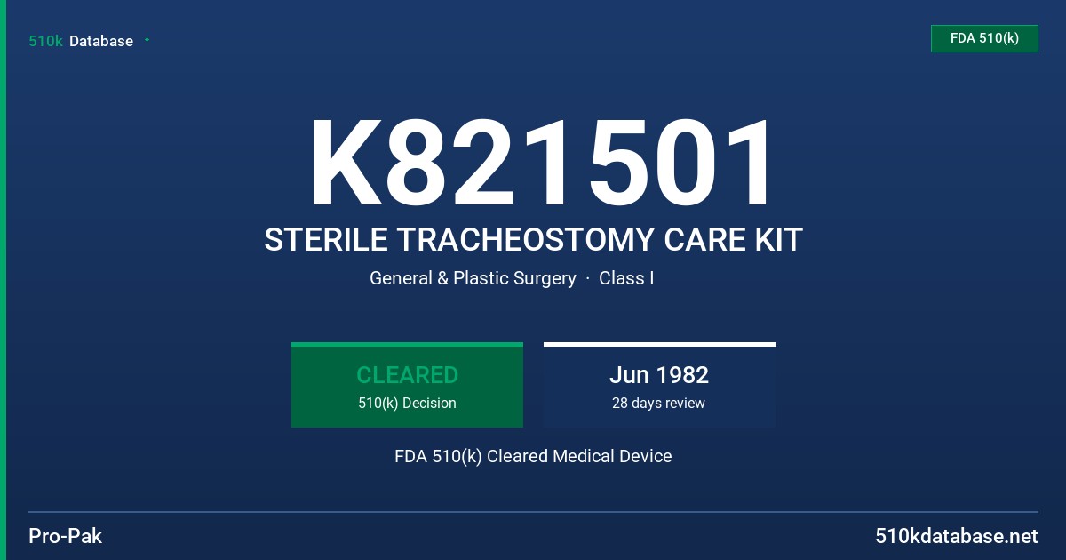 K821501 STERILE TRACHEOSTOMY CARE KIT FDA 510(k) Cleared Medical Device
