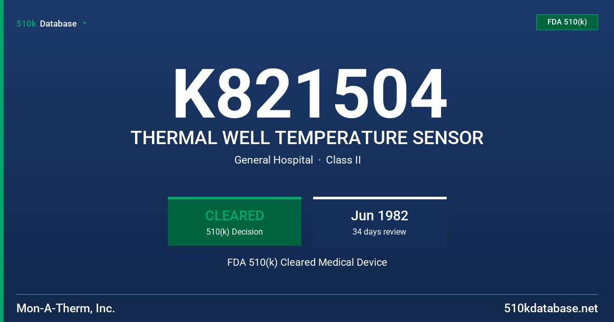 K821504 THERMAL WELL TEMPERATURE SENSOR FDA 510(k) Cleared Medical Device