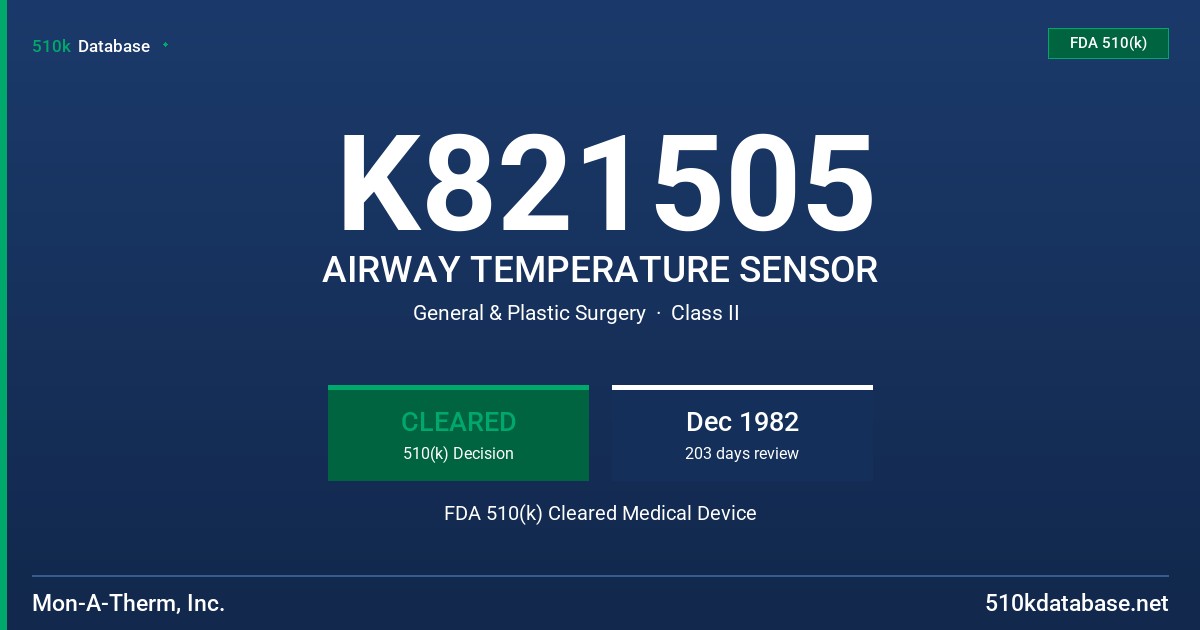 K821505 AIRWAY TEMPERATURE SENSOR FDA 510(k) Cleared Medical Device