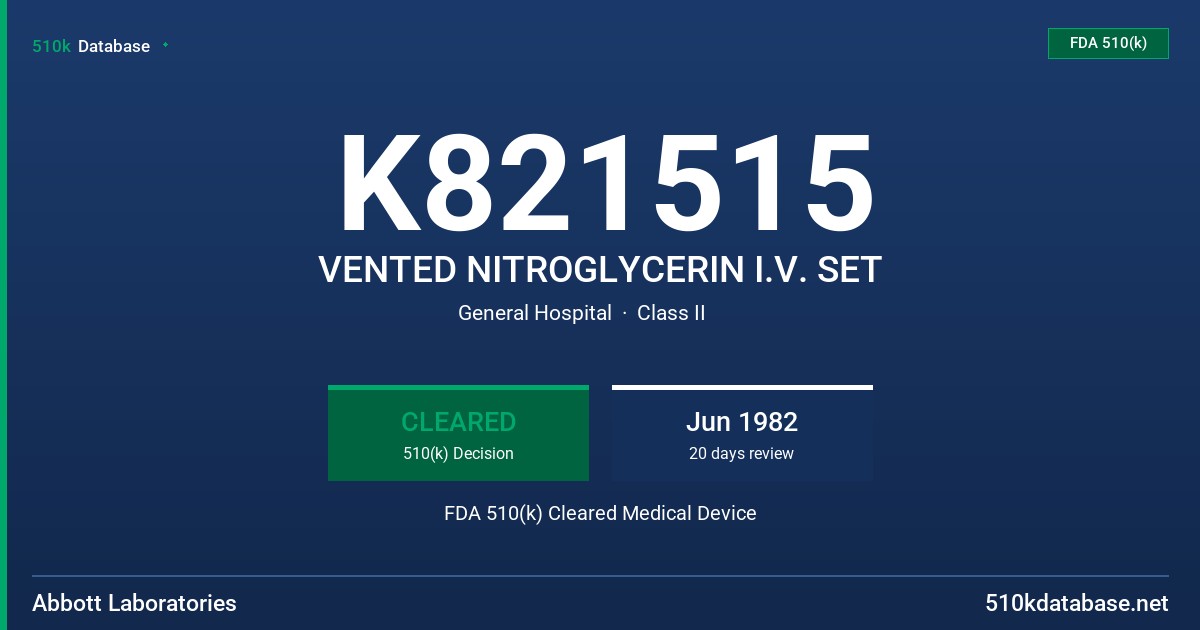 K821515 VENTED NITROGLYCERIN I.V. SET FDA 510(k) Cleared Medical Device