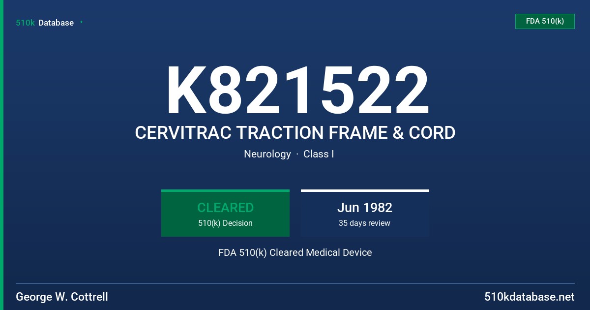 K821522 CERVITRAC TRACTION FRAME & CORD FDA 510(k) Cleared Medical Device