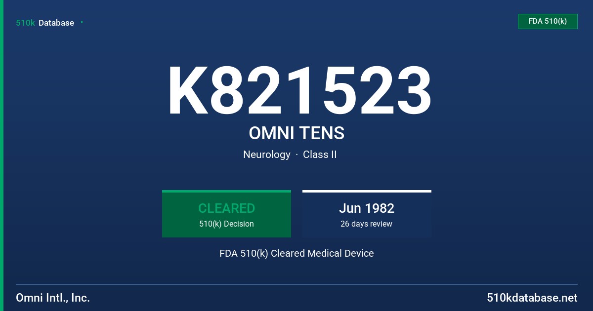 K821523 OMNI TENS FDA 510(k) Cleared Medical Device