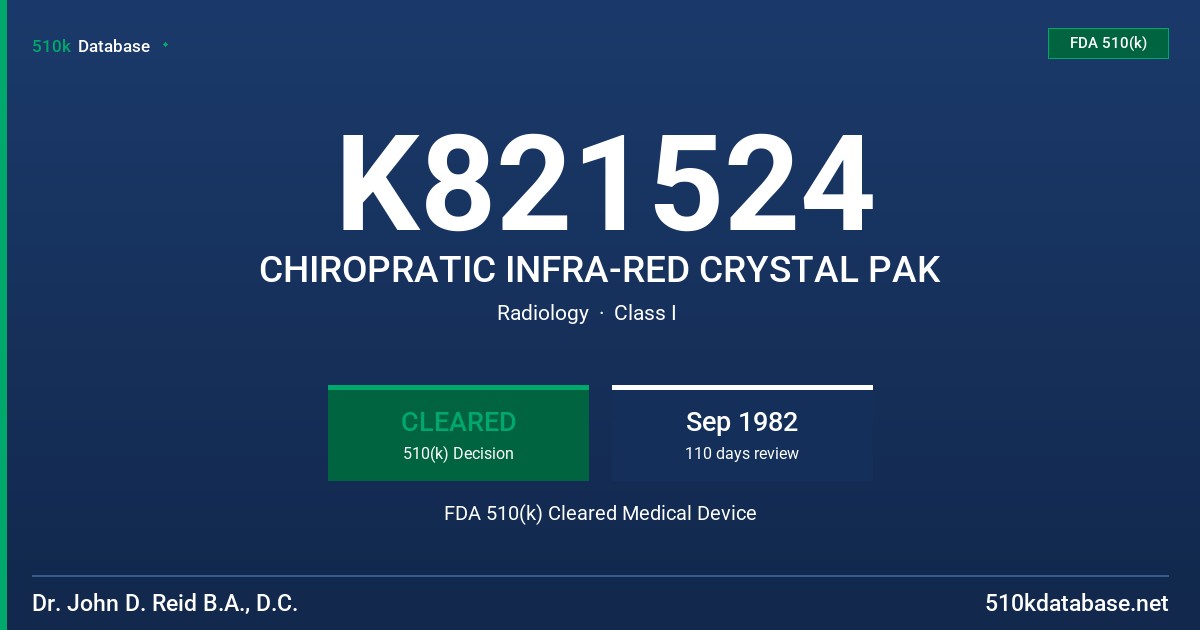 K821524 CHIROPRATIC INFRA-RED CRYSTAL PAK FDA 510(k) Cleared Medical Device