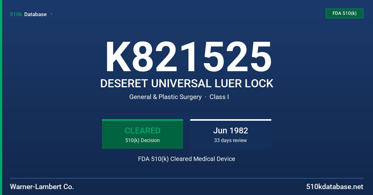K821525 DESERET UNIVERSAL LUER LOCK FDA 510(k) Cleared Medical Device