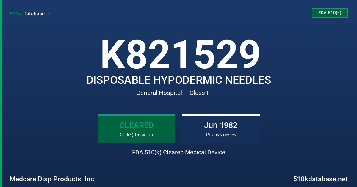 K821529 DISPOSABLE HYPODERMIC NEEDLES FDA 510(k) Cleared Medical Device