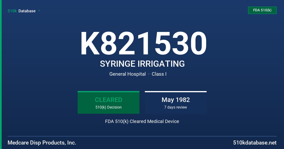 K821530 SYRINGE IRRIGATING FDA 510(k) Cleared Medical Device