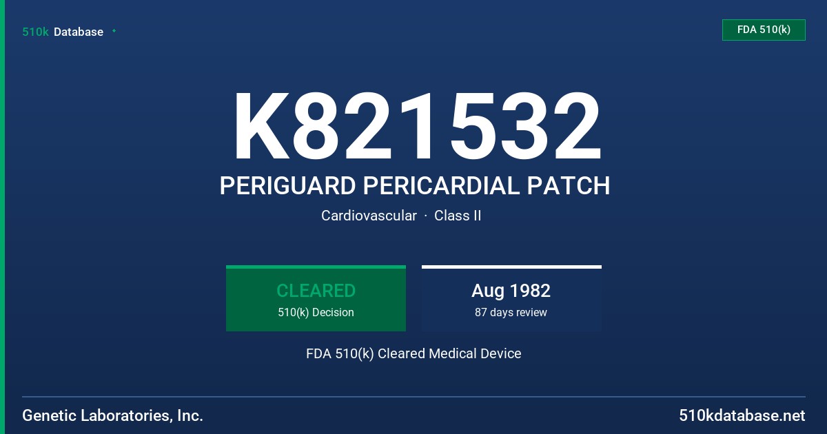 K821532 PERIGUARD PERICARDIAL PATCH FDA 510(k) Cleared Medical Device