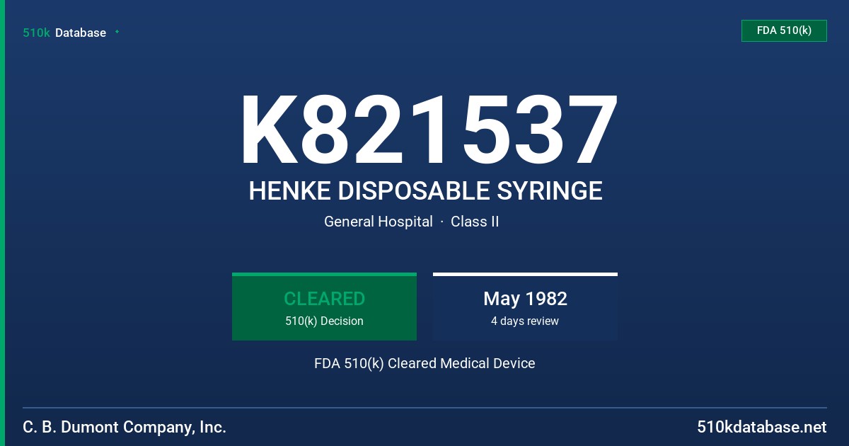 K821537 HENKE DISPOSABLE SYRINGE FDA 510(k) Cleared Medical Device