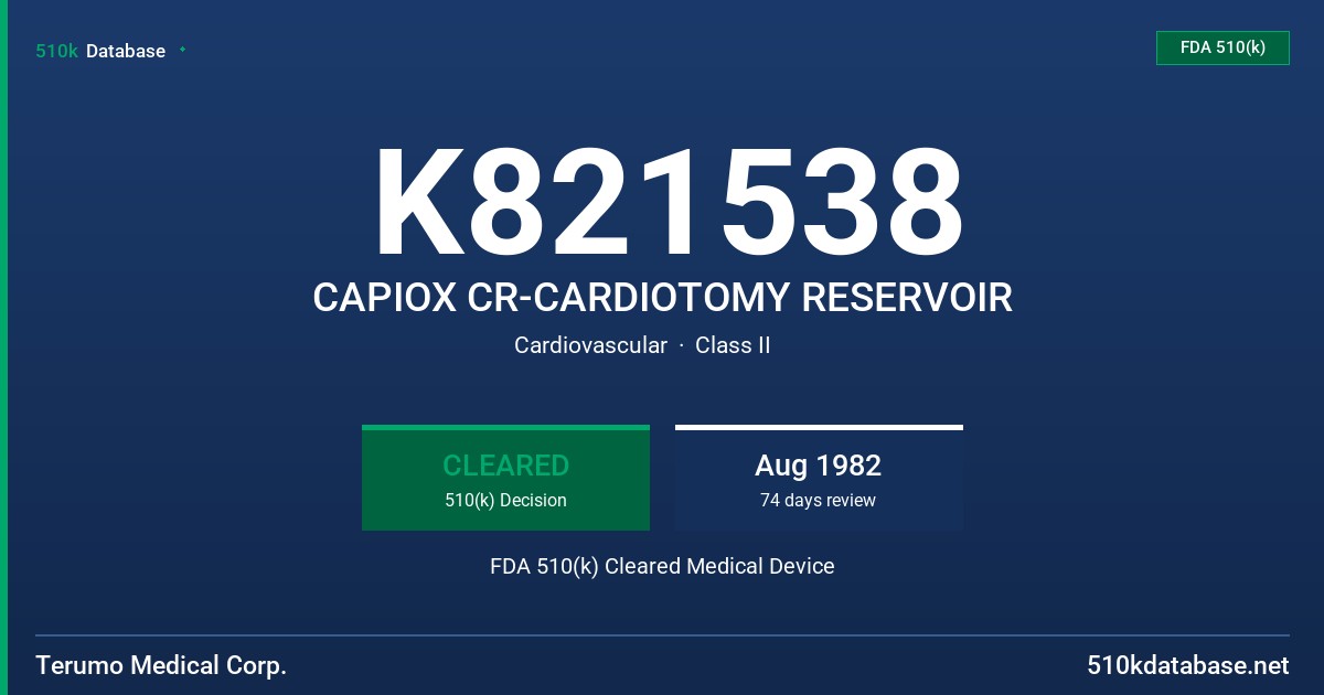 K821538 CAPIOX CR-CARDIOTOMY RESERVOIR FDA 510(k) Cleared Medical Device