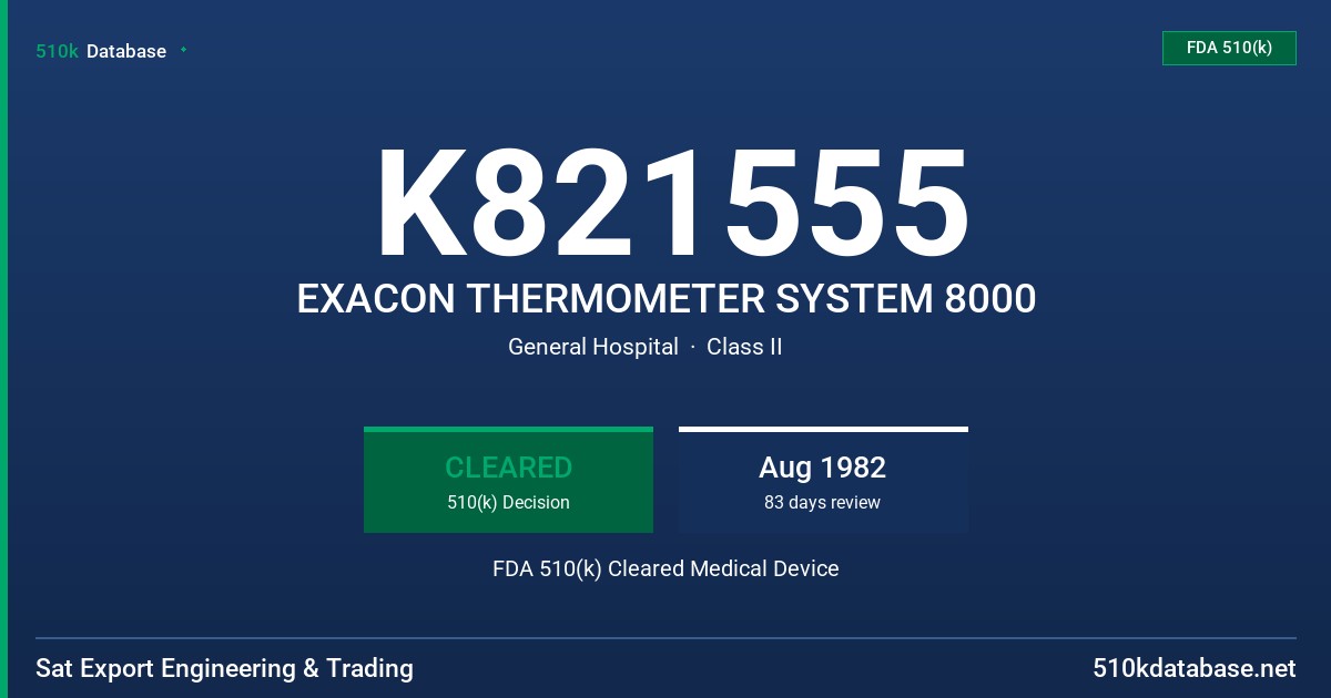 K821555 EXACON THERMOMETER SYSTEM 8000 FDA 510(k) Cleared Medical Device