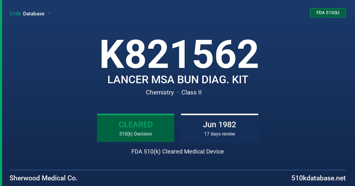 K821562 LANCER MSA BUN DIAG. KIT FDA 510(k) Cleared Medical Device