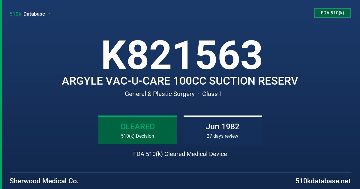 K821563 ARGYLE VAC-U-CARE 100CC SUCTION RESERV FDA 510(k) Cleared Medical Device